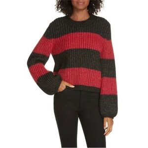 LA LIGNE Colorblock Balloon Sleeve Crop Sweater Red Black Alpaca Cotton Wool